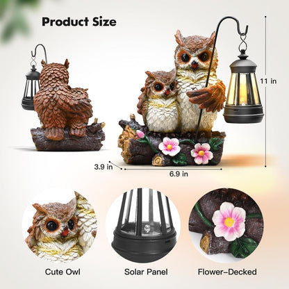 Json Garden Owls Statue with Solar LED Lantern, Loving Owls Family Embrace, Gifts for Mom Yard Art