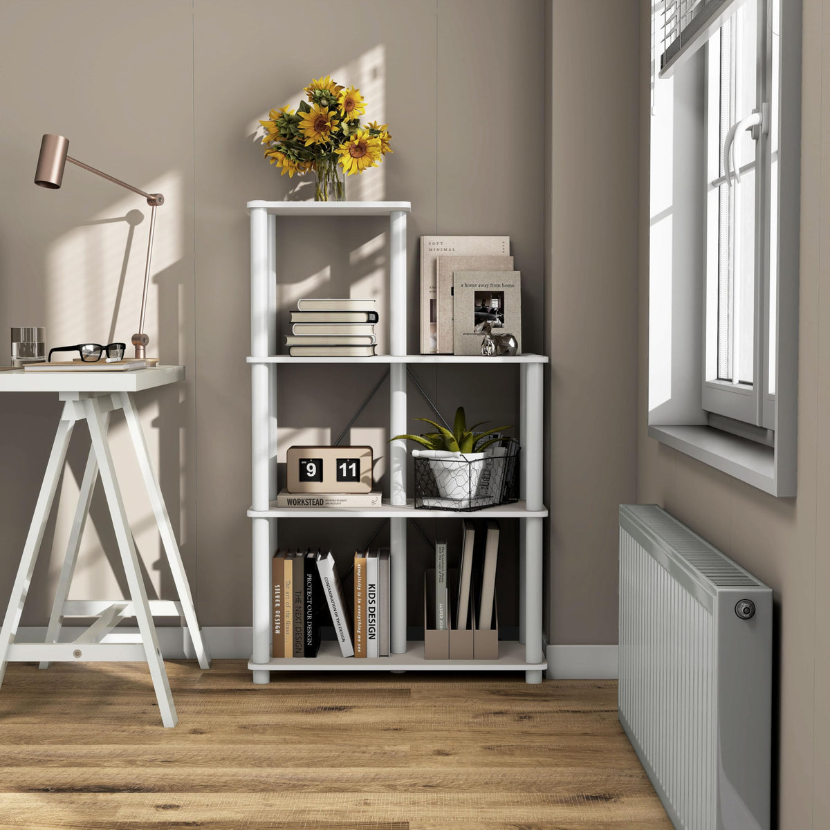 Homes: Inside + Out Apexa Modern 5-Cube Ladder Shelving Units, Collectibles Display Shelves, Easy