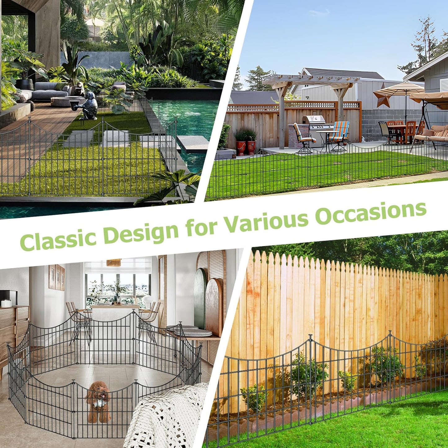10 Panels Garden Fence Dog Fence Outdoor for Yard, 24in H x 20ft L Rustproof Metal Fencing with