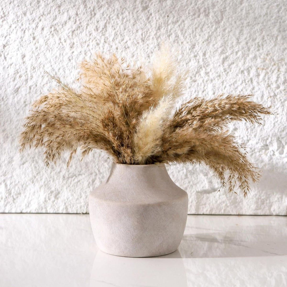 Mitt&Ditt Ceramic Flower Vase, 5.3 inch Off-White Farmhouse Rustic Vase, Handcrafted Weathered
