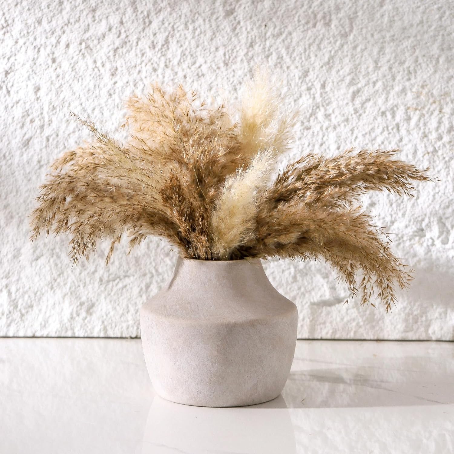 Mitt&Ditt Ceramic Flower Vase, 5.3 inch Off-White Farmhouse Rustic Vase, Handcrafted Weathered
