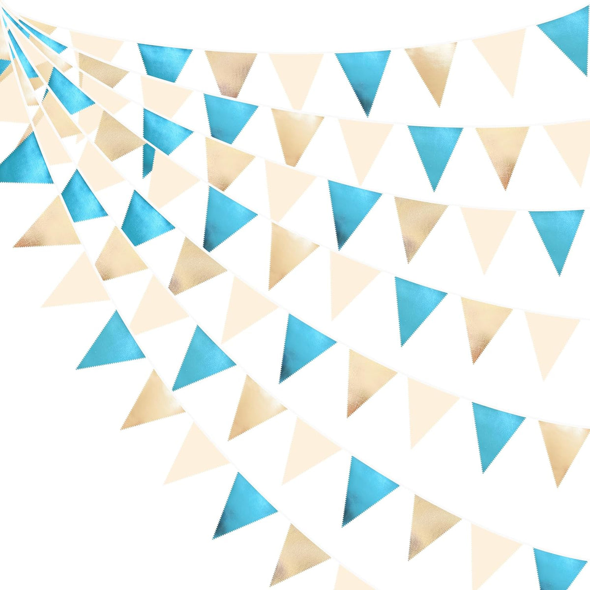 Champagne Gold Sky Blue Beige Decorations Metallic Fabric Triangle Pennant Banner Bunting Flag