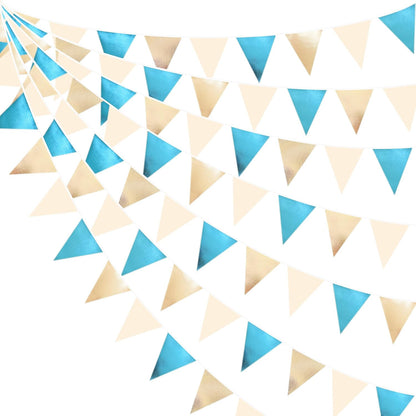 Champagne Gold Sky Blue Beige Decorations Metallic Fabric Triangle Pennant Banner Bunting Flag
