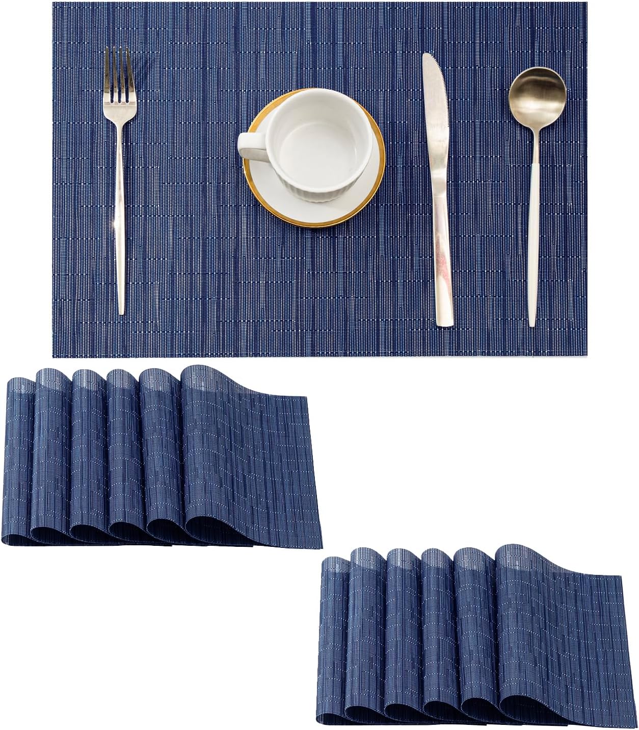Leetaltree Blue Placemats Set of 12 - Heat Resistant Non-Slip Place mats for Dining Table, Washable