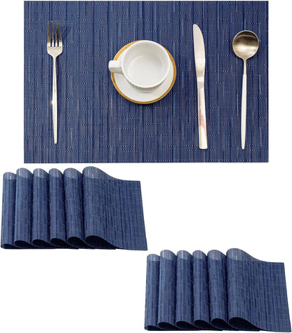 Leetaltree Blue Placemats Set of 12 - Heat Resistant Non-Slip Place mats for Dining Table, Washable