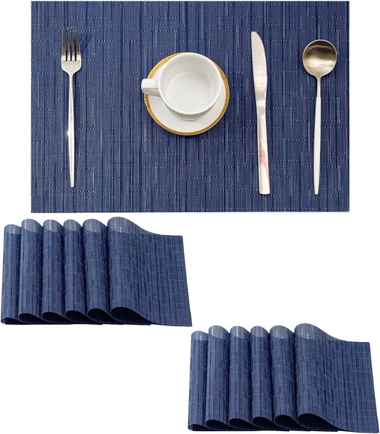 Leetaltree Blue Placemats Set of 12 - Heat Resistant Non-Slip Place mats for Dining Table, Washable