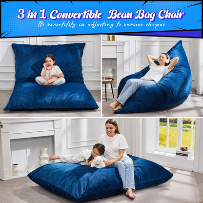 Hobestluk 3 in 1 Bean Bag Chair Giant Bean Bag Chairs for Adults with Velvet Cover Convertible Bean