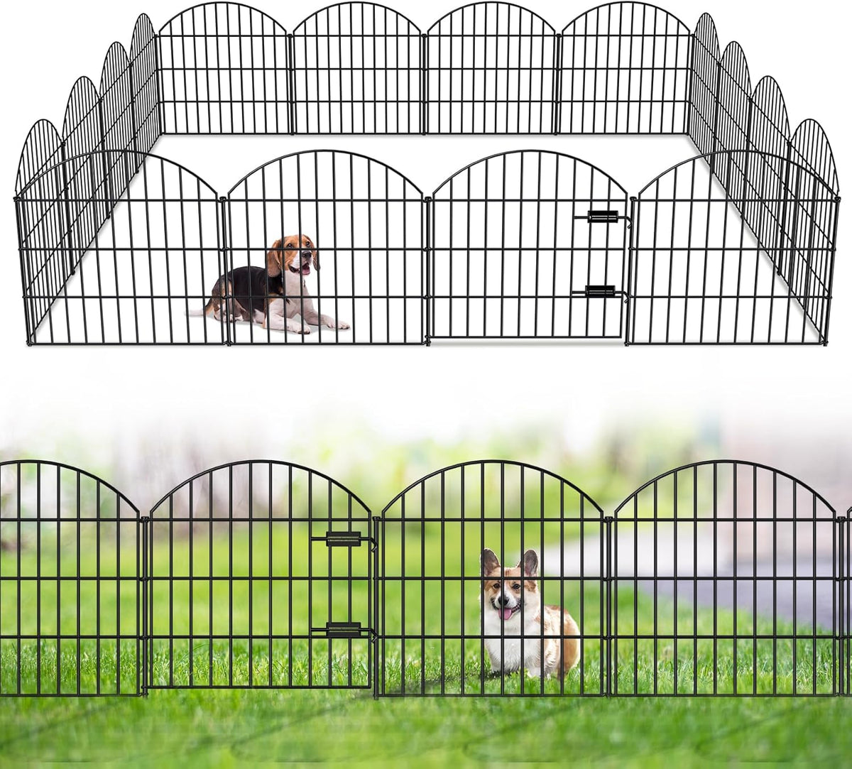 Metal Garden Fence with Gate 28in (H) x 37.3ft (L), 1 Gate + 15 Panels Dog Fences Border Fence