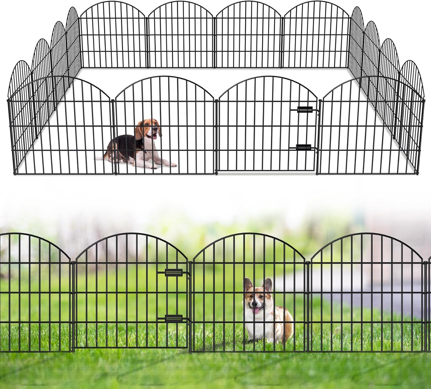 Metal Garden Fence with Gate 28in (H) x 37.3ft (L), 1 Gate + 15 Panels Dog Fences Border Fence
