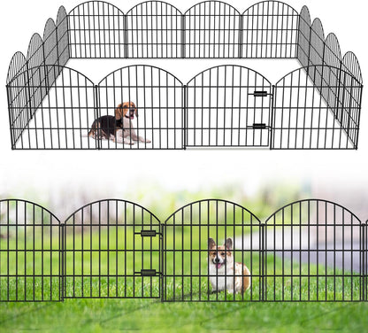 Metal Garden Fence with Gate 28in (H) x 37.3ft (L), 1 Gate + 15 Panels Dog Fences Border Fence