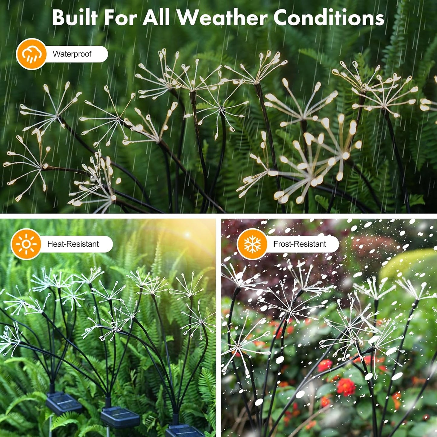 Solar Garden Lights 2 Pack Twinkling Solar Firework Lights with 2 Modes 120LED, Solar-Powered Light