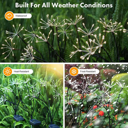 Solar Garden Lights 2 Pack Twinkling Solar Firework Lights with 2 Modes 120LED, Solar-Powered Light