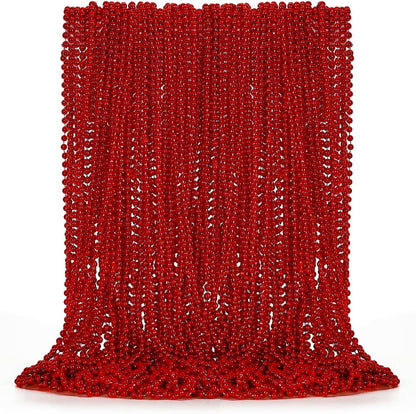 50PCS Bead Necklace, Red Christmas Bead Stuff Party Favors, 33" Necklaces Festival Parade Throw