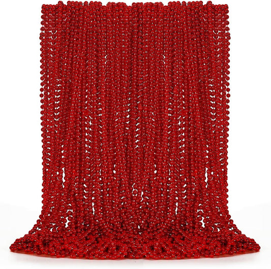 50PCS Bead Necklace, Red Christmas Bead Stuff Party Favors, 33" Necklaces Festival Parade Throw