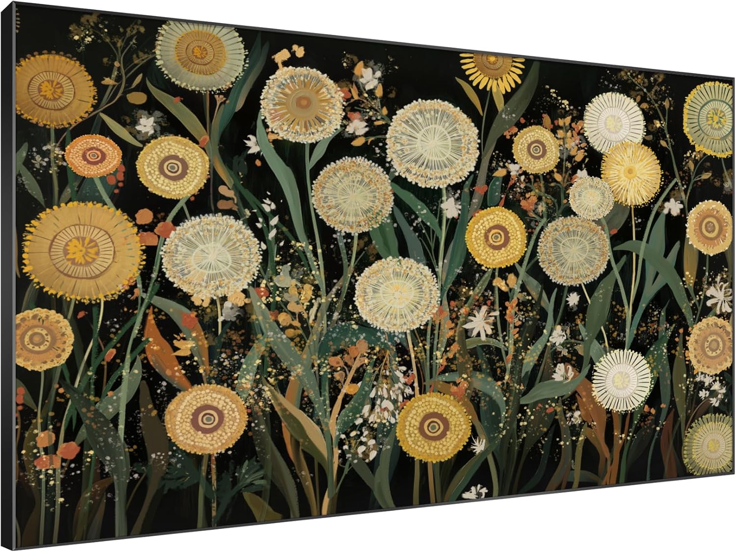 SIGNWIN 46"x72" Extra Large Framed Wall Art Whimsical Dandelion Field in Yellow and Green, Playful