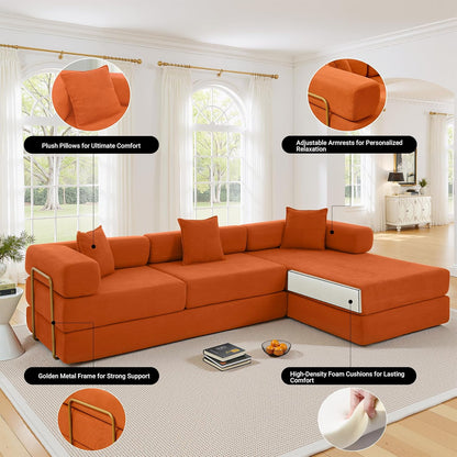 108" Oversized Convertible Sleeper Sofa Bed, Corduroy L Shape Sectional Couch, Folding Sofa Bed