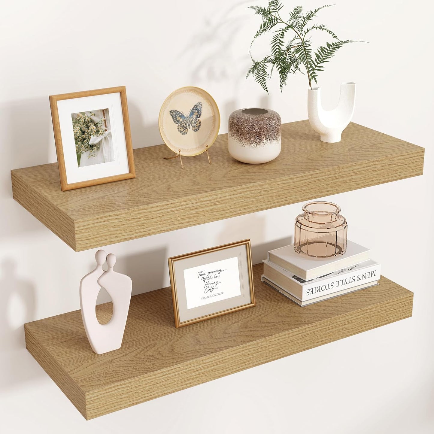 Floating Shelves for Wall, 2 Large Wall Mounted Shelves with Invisible Brackets, Long Wood Floating