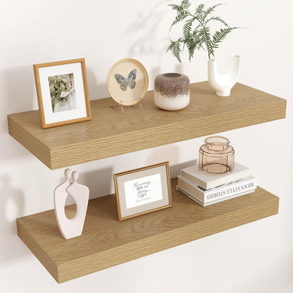 Floating Shelves for Wall, 2 Large Wall Mounted Shelves with Invisible Brackets, Long Wood Floating