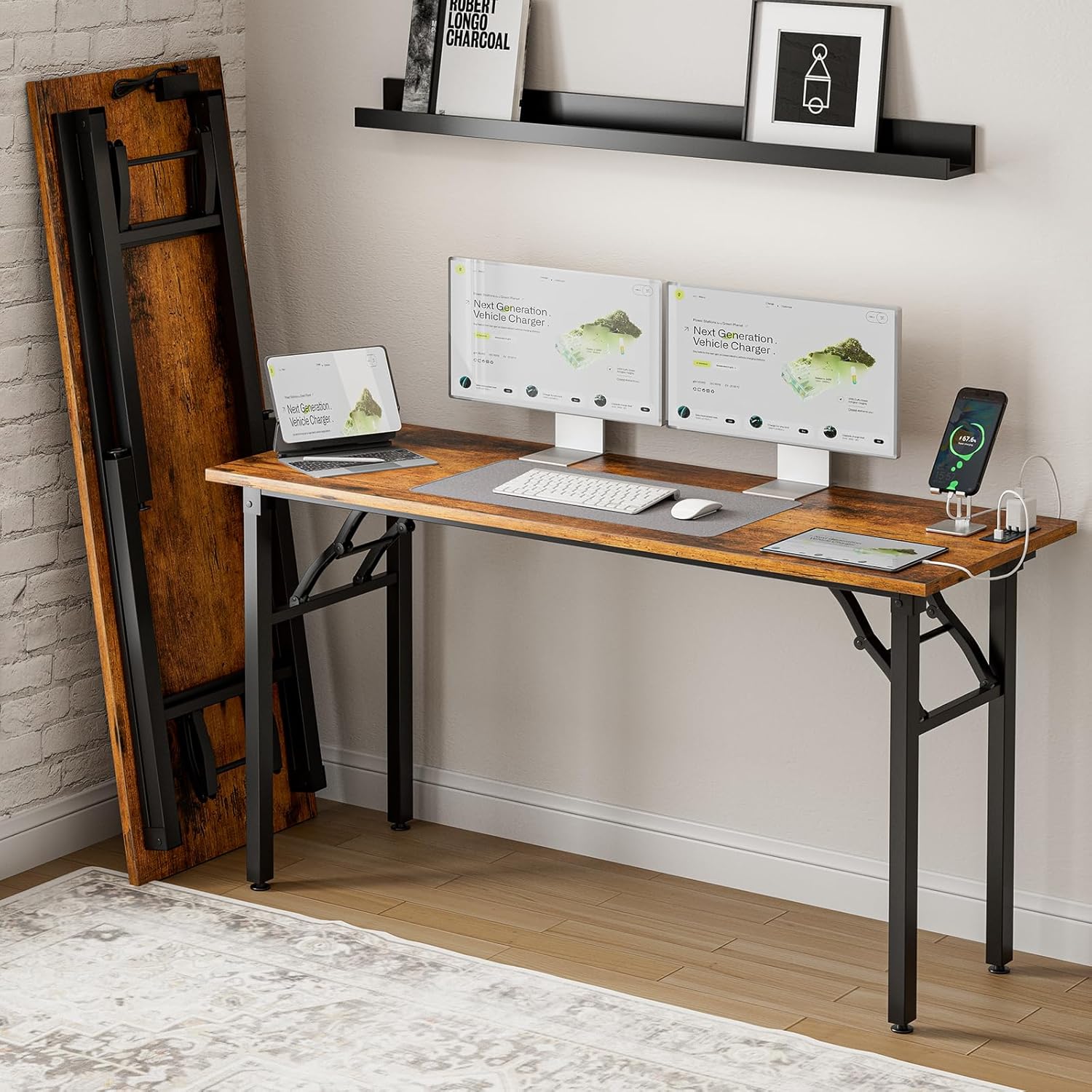 Frylr Small Folding Computer Desk – 55.1 Inch Portable Table for Craft and Study, Lightweight Desk