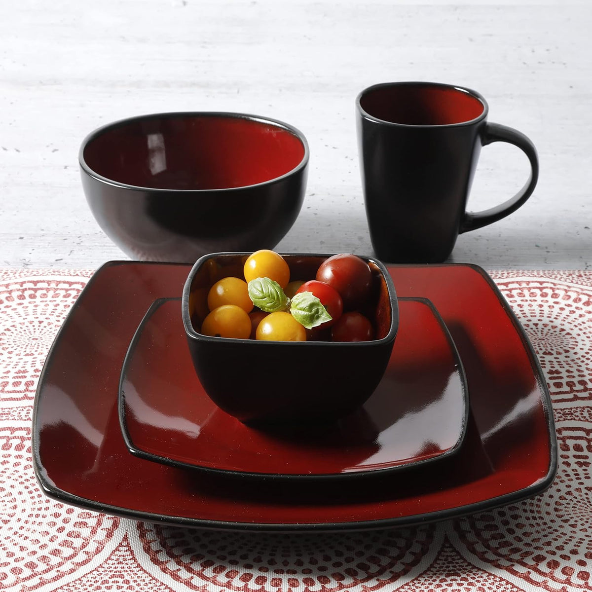 Gibson Elite Soho Lounge Square Reactive Glaze Stoneware Dinnerware Set, Service for 8 (40pc)