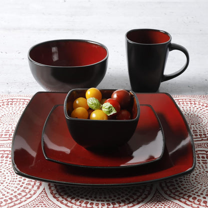 Gibson Elite Soho Lounge Square Reactive Glaze Stoneware Dinnerware Set, Service for 8 (40pc)
