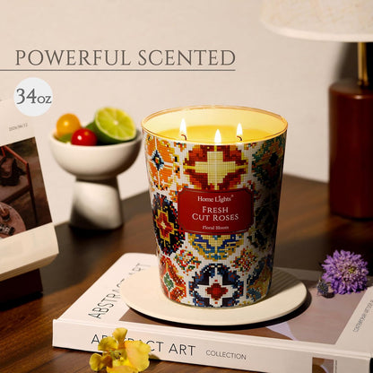 HomeLights 3-Wick Candles for Home Scented - 34oz Soy Wax Blend Candle Long-Lasting Fragrance