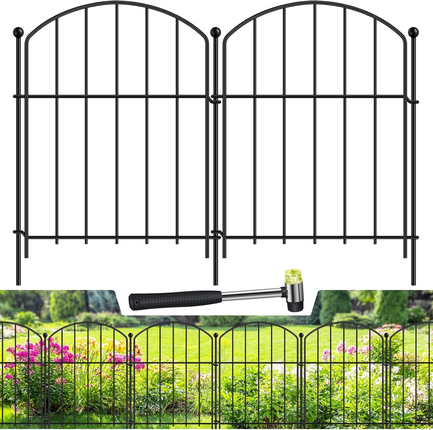Decoration Garden Fence 17in x 20ft, 20 Pack Rustproof Metal Animal Barrier Fence, Arched Flower