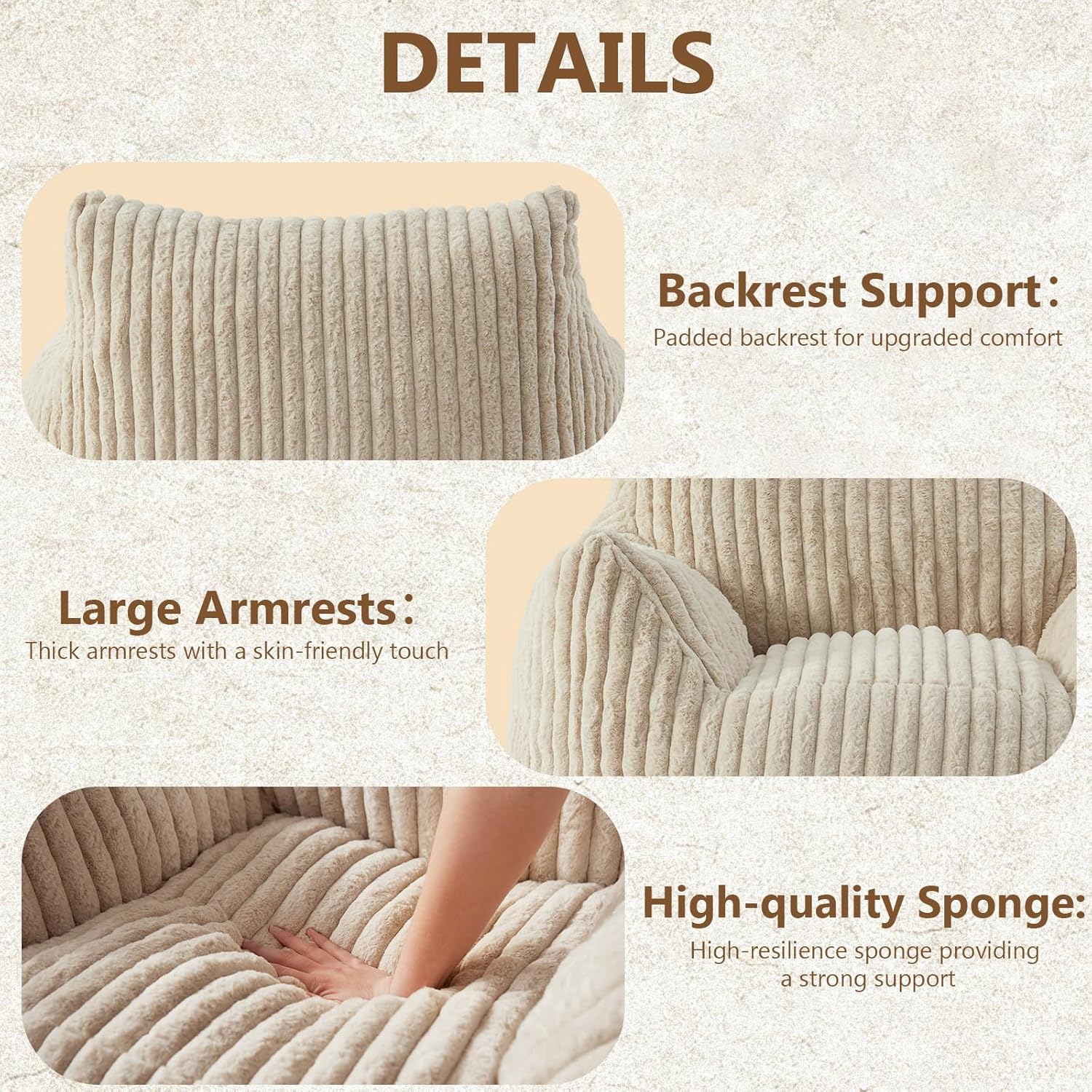 Giant Bean Bag Chairs for Adults Teens, Large Bean Bag Sofa Chairs with Filling Comfy Fuzzy BeanBag
