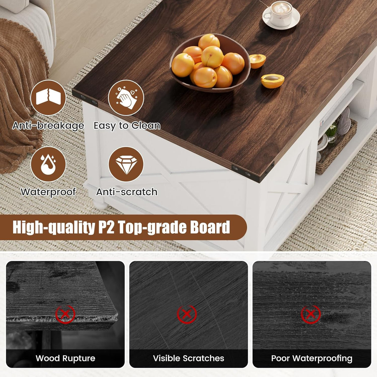 48" Farmhouse Lift Top Coffee Table with Storage Sliding Barn Door & Large Hidden Compartment