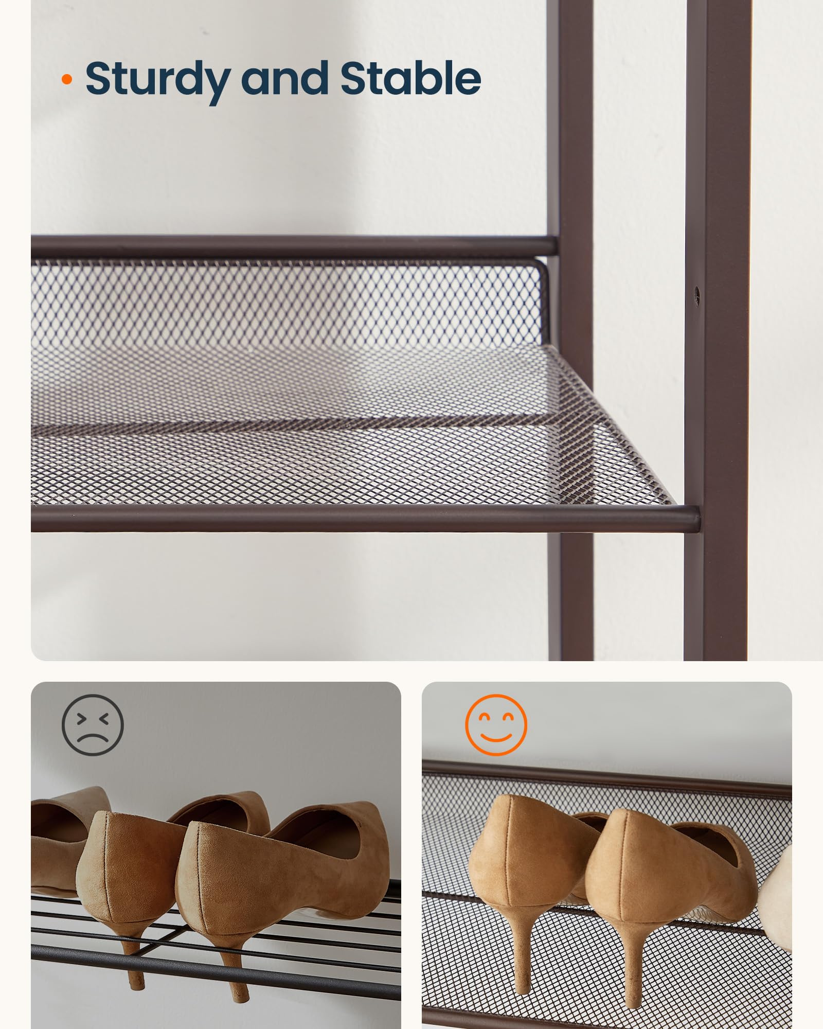 SONGMICS HOME 5-Tier Stackable Shoe Rack, Metal Shoe Organizer for Closet, Entryway, Garage, Flat