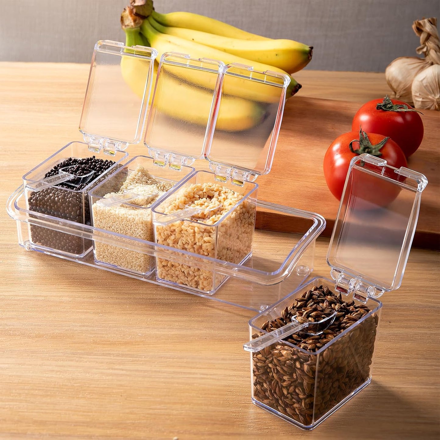 Clear Seasoning Box, 4 Pieces Seasoning Rack Spice Pots, Storage Container Condiment Jars Acrylic