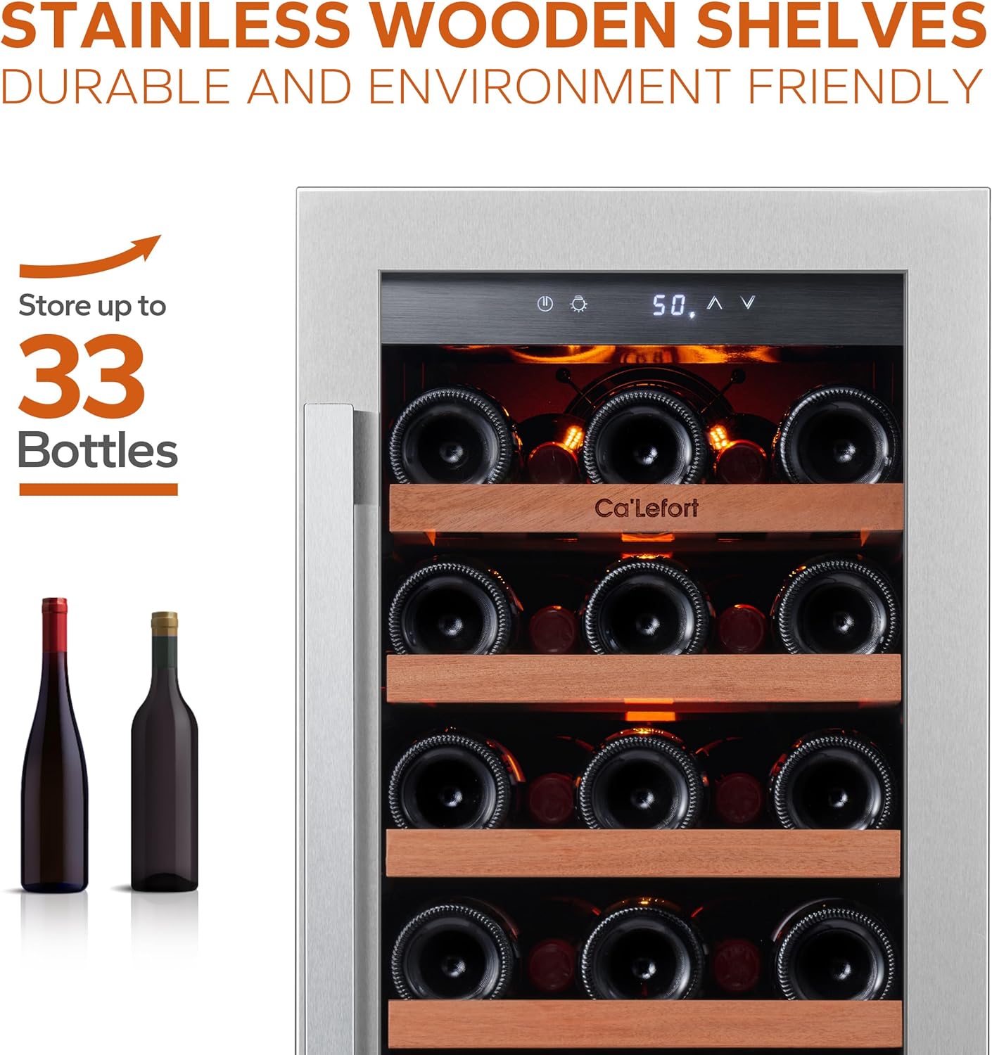 Ca'Lefort 15 Inch Wine Fridge, 33 Bottle Wine Cooler Refrigerator, 40-65°F Wine Refrigerator Glass