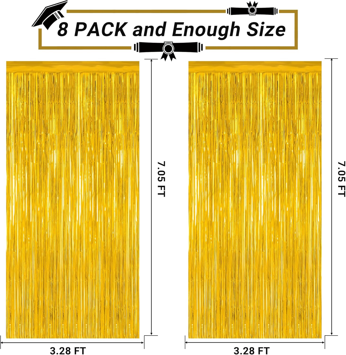 8 Pack 2025 Graduation Party Decorations, 3.28 FT x 7.05 FT Gold Backdrop, Metallic Graduation