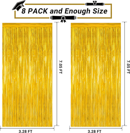 8 Pack 2025 Graduation Party Decorations, 3.28 FT x 7.05 FT Gold Backdrop, Metallic Graduation