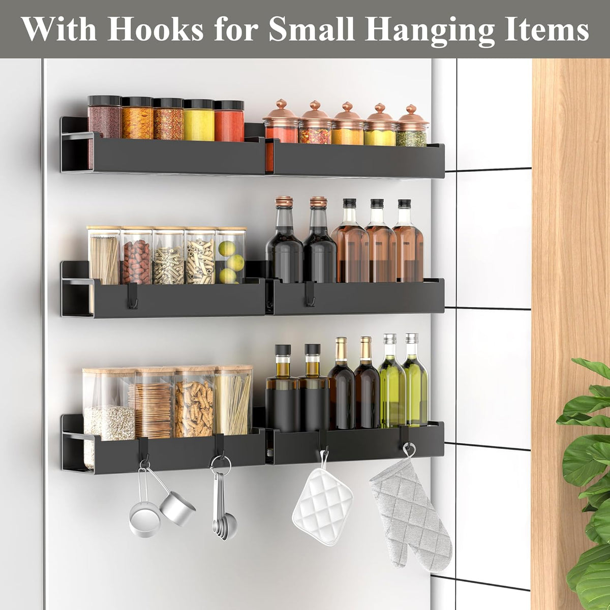 6 Pack Magnetic Spice Rack Organizer for Refrigerator and Oven, Black Fridge Organizers and Storage