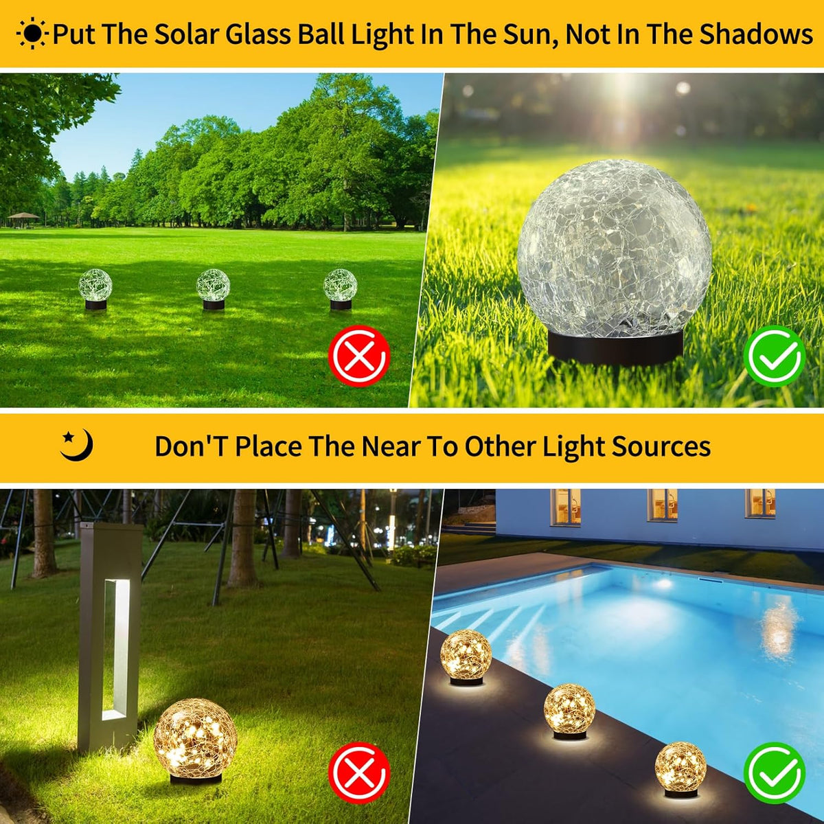 Solar Globe Lights Outdoor Waterproof-Solar Balls for Garden-Cracked Glass Ball Outdoor-Solar Orbs