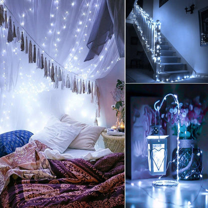 2 x Fairy Lights Battery Operated,Silver Wire Chains 8 Mode 16Ft/5Meter 50 LEDs Timer String Lights