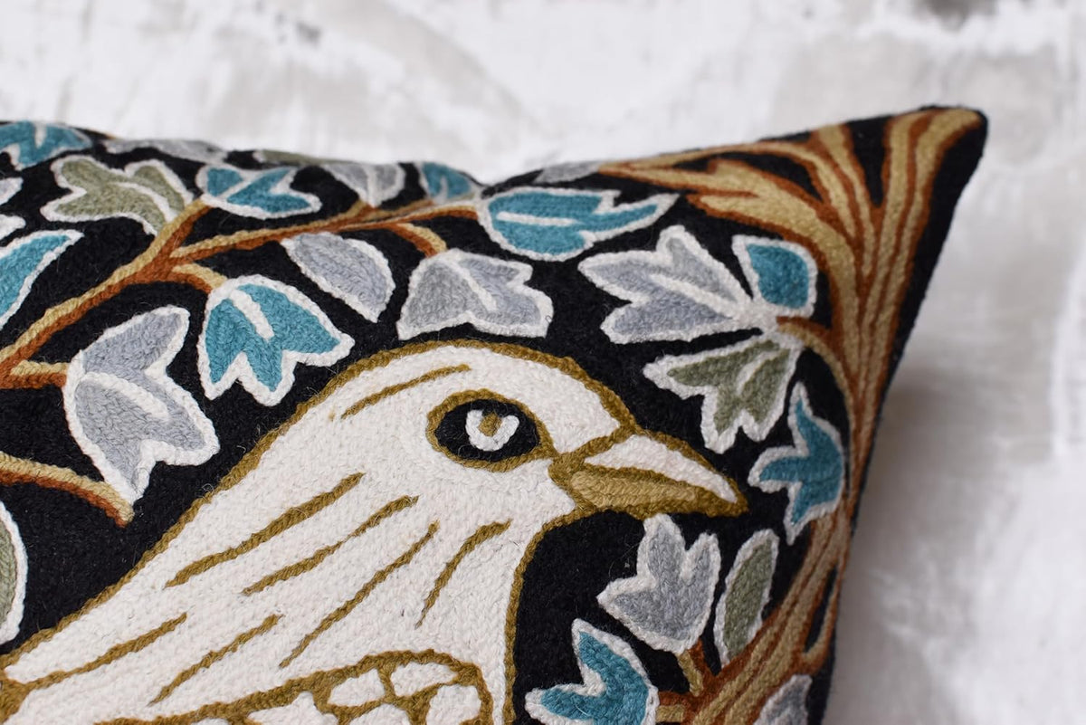 Cream Floral French Style Modern Floral Throw Pillow Cover - Hand Embroidered - 18x18 - White