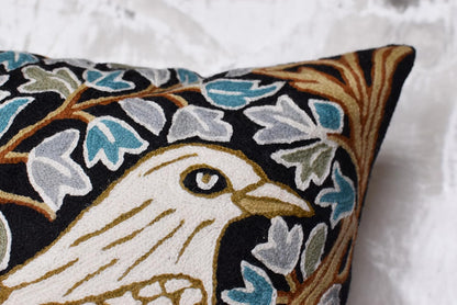 Cream Floral French Style Modern Floral Throw Pillow Cover - Hand Embroidered - 18x18 - White