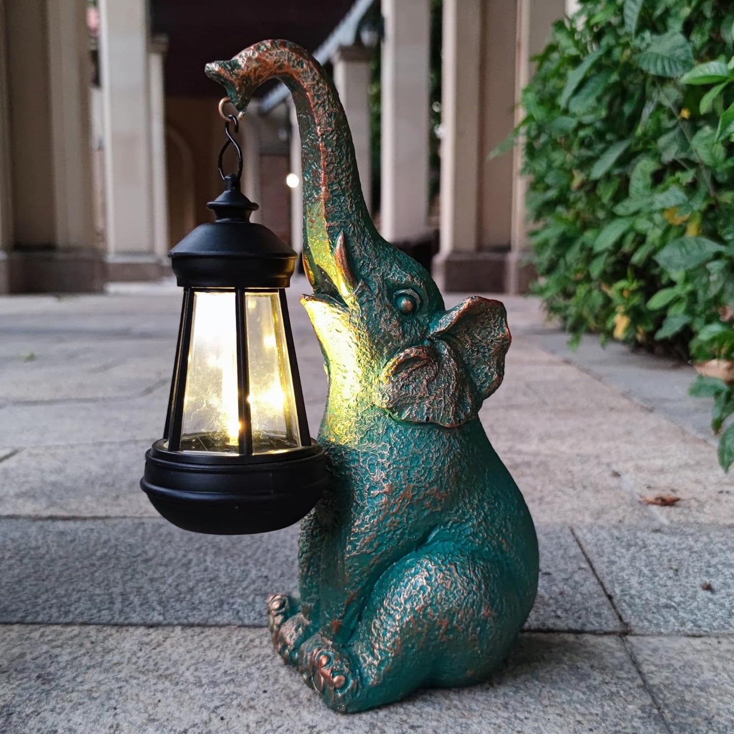 JOYBEE Garden Statues Elephant with Solar Lantern Outdoor Decor-Elephant Solar Figurines Lights