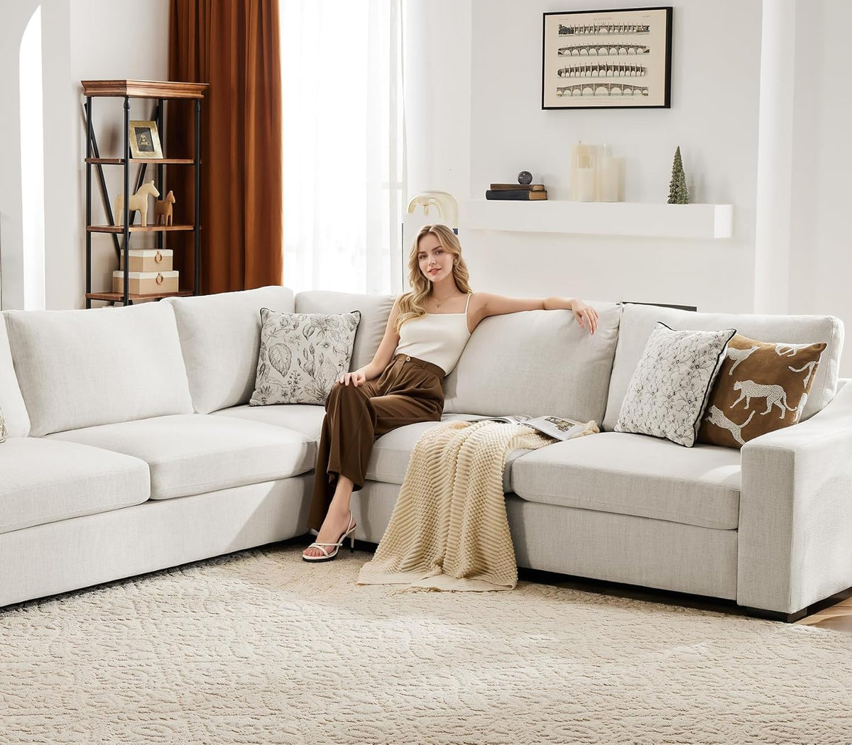 112" Modular Sectional Sofa, Large 7 Seater L Shaped Couch with Detachable Sofa Cover, Movable
