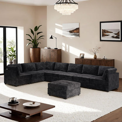 ovios Sectional Sofa Couch with L-Shape Chaise Ottoman, Comfy Modular Cloud Couches with Deep Seat