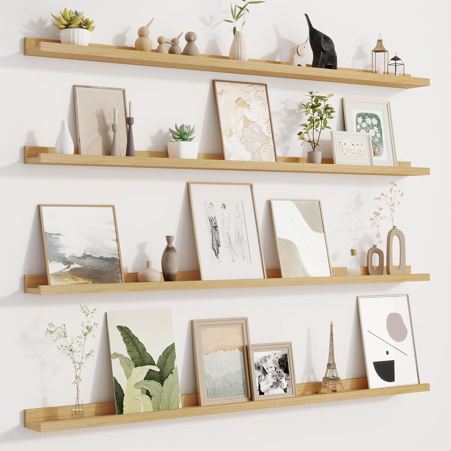 Picture Ledge Shelf for Wall, Floating Shelves Set of 4, 48 Inch Long Nursery Book Shelves for Toys