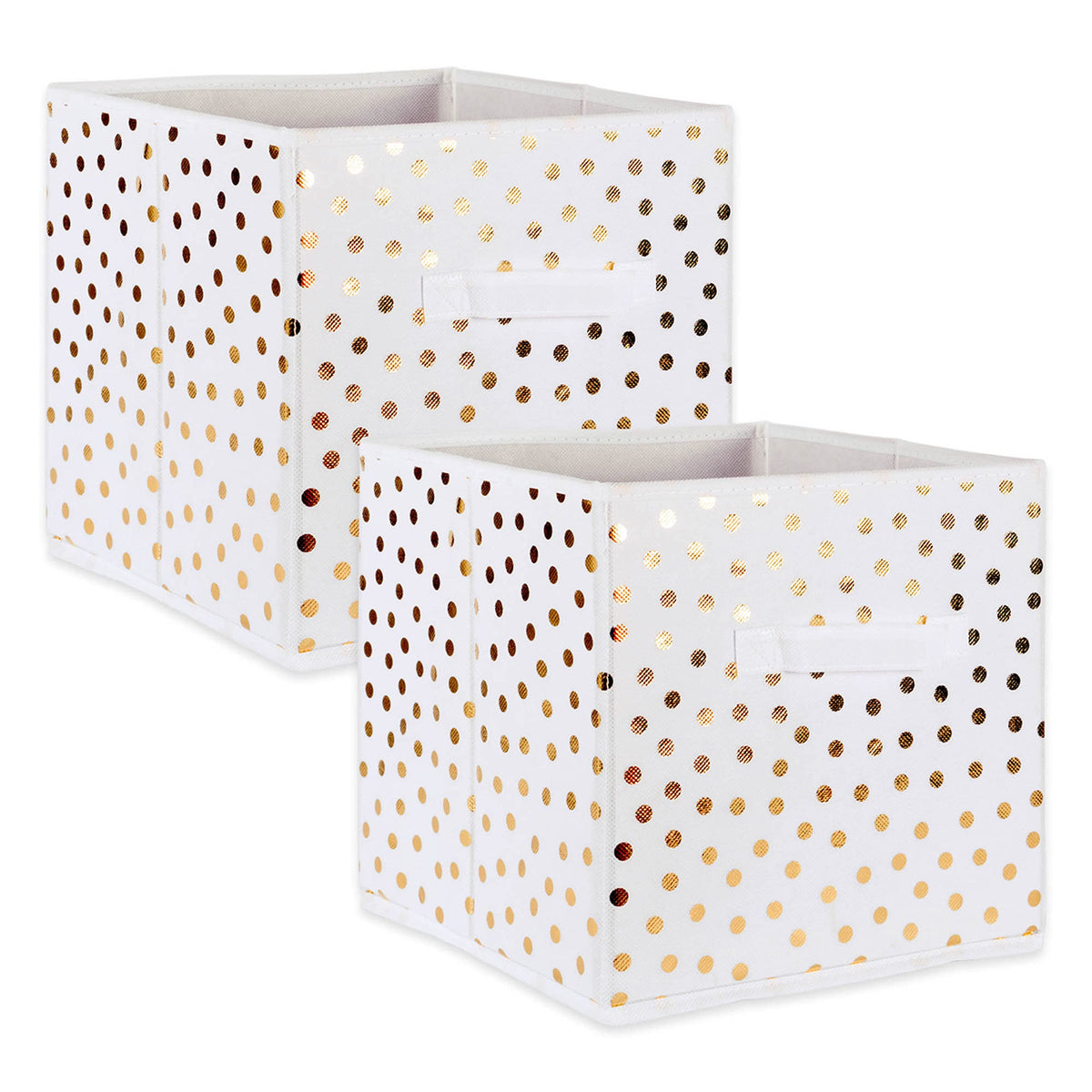 DII Woven Polyester Storage Bin, Polka Dot, White & Gold, Large Set of 2