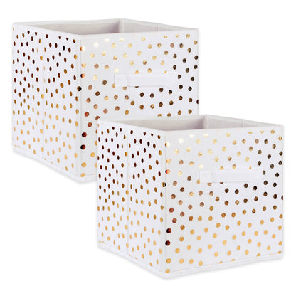 DII Woven Polyester Storage Bin, Polka Dot, White & Gold, Large Set of 2