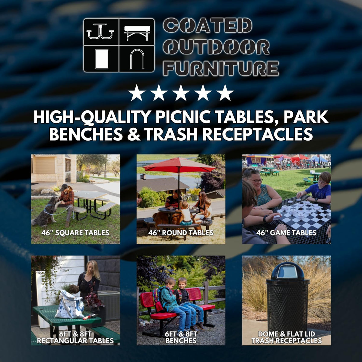 Coated Outdoor Furniture Heavy-Duty Portable Outdoor Picnic Table with Umbrella Hole, Expanded