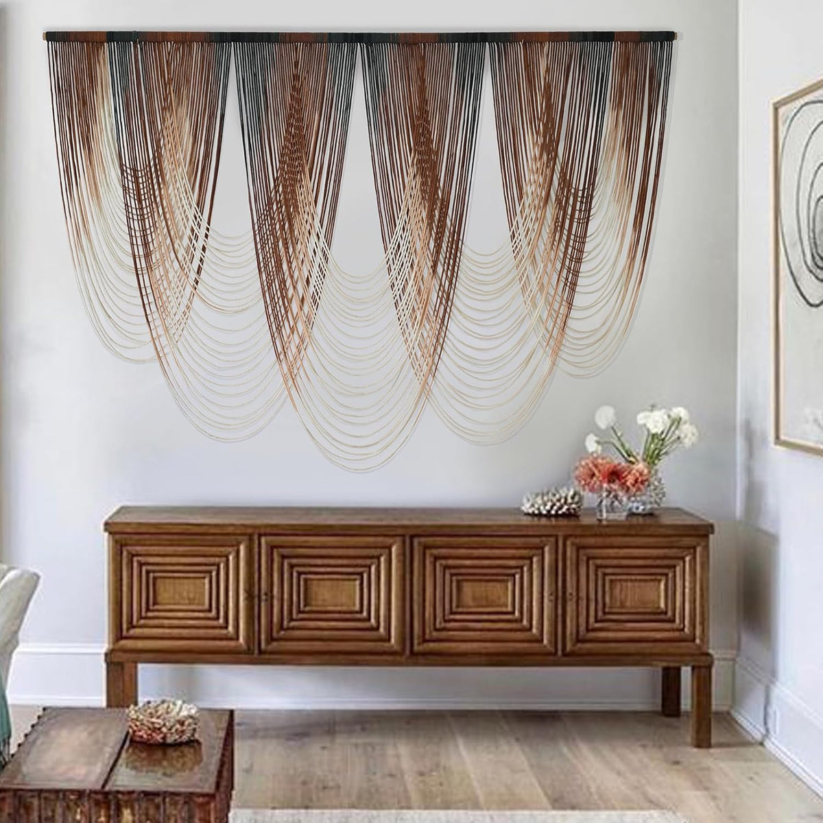 IOWER Macrame Wall Hanging Brown Dip-Dyed Large Macrame Wall Decor For Living Room Boho Fiber Art