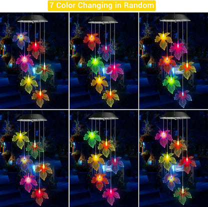Toodour Solar Wind Chimes, Color Changing Maple Leaf Wind Chime, LED Mobile Wind Chimes, Waterproof