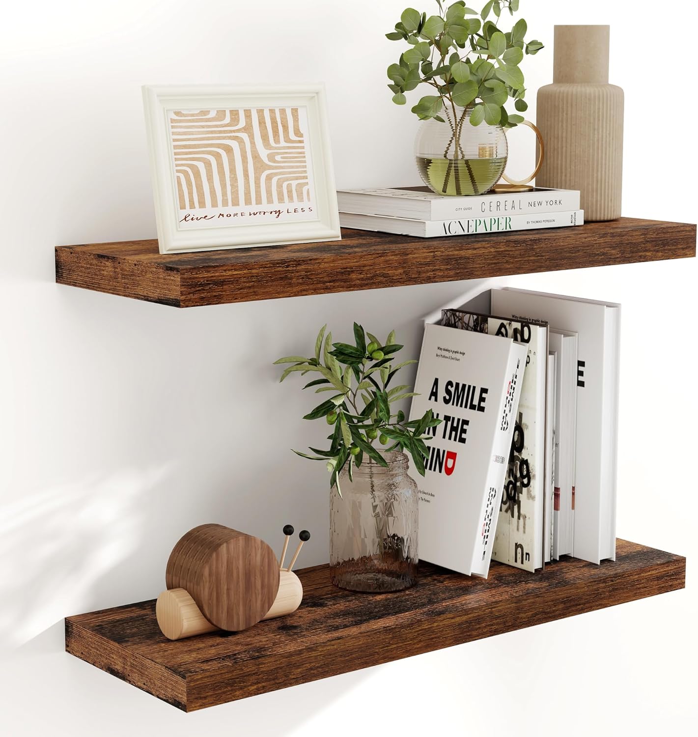 Fun Memories 32 Inch Floating Shelves, Farmhouse Wood Floating Shelf Set of 2, 32 x 9 Floating