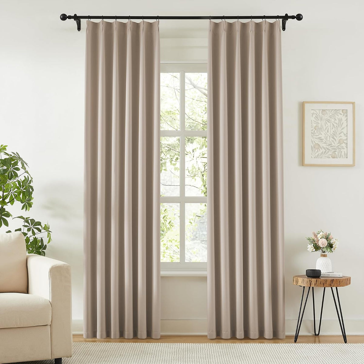 KangBang Pinch Pleated Blackout Curtains 84 Inch Length 2 Panels Set, Room Darkening Black Out
